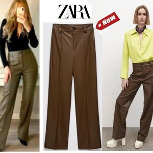 Zara FULL LENGTH FAUX LEATHER FRANCOISE PANTS SZ XL NWT